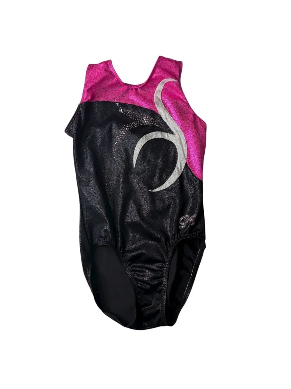 GK Leotard Gymnastics Dance Pink Black Metallic with bling Size CL